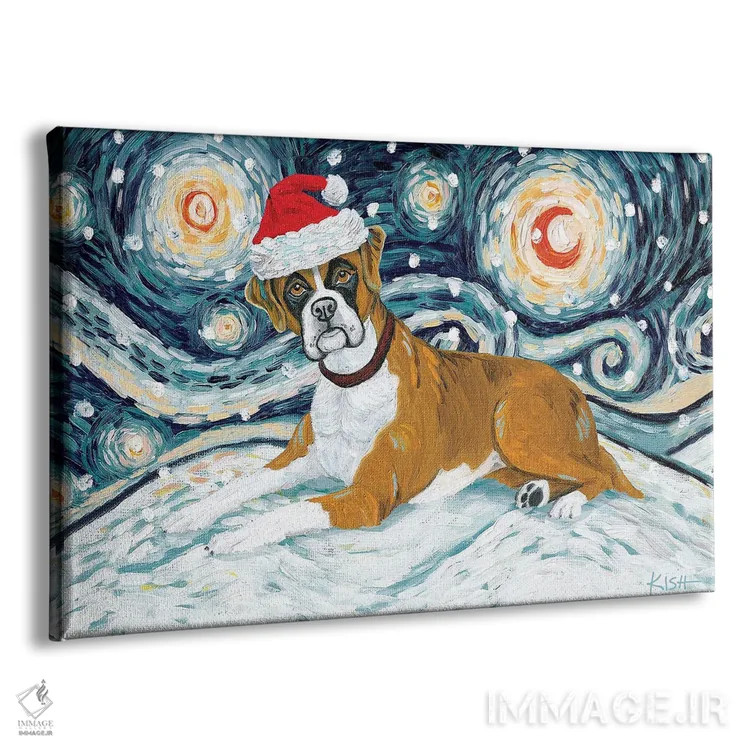 تابلو دکوراتیو باکسر در یک شب برفی اثر گرچن کیش سرانو - نمای پرسپکتیو محصول