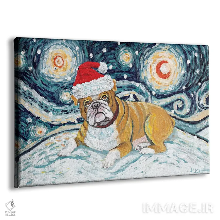 تابلو دکوراتیو بولداگ در یک شب برفی اثر گرچن کیش سرانو - نمای پرسپکتیو محصول