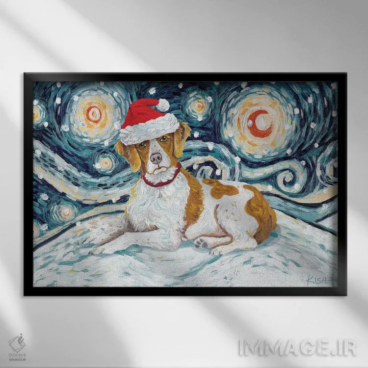 تابلو دکوراتیو بریتانی در یک شب برفی اثر گرچن کیش سرانو - نمای قابدار مشکی