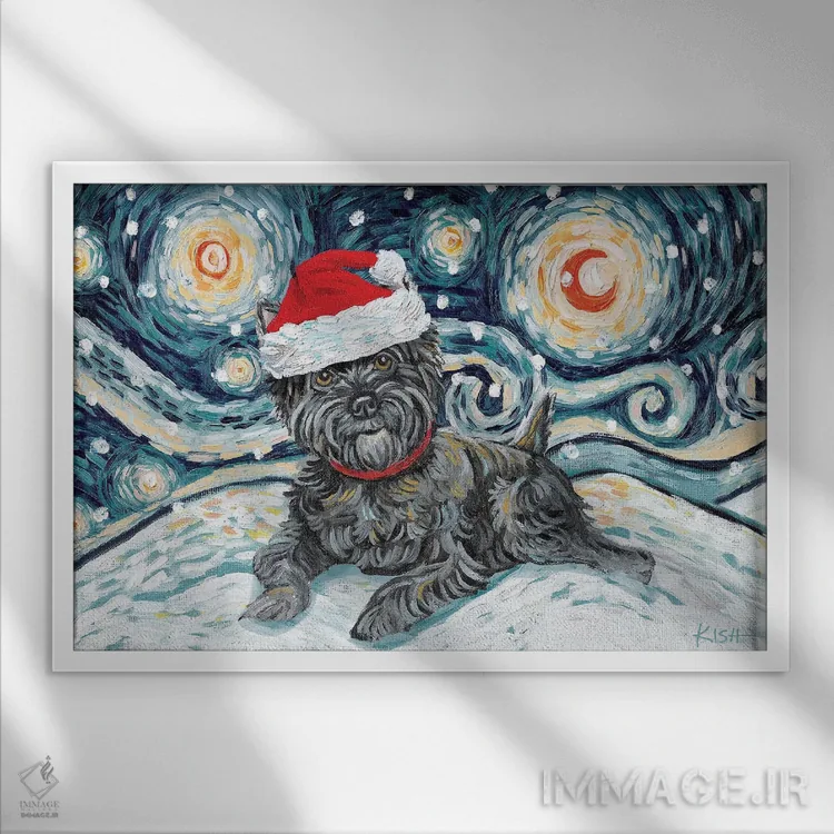 تابلو دکوراتیو کرن تریر در یک شب برفی اثر گرچن کیش سرانو - نمای قابدار سفید