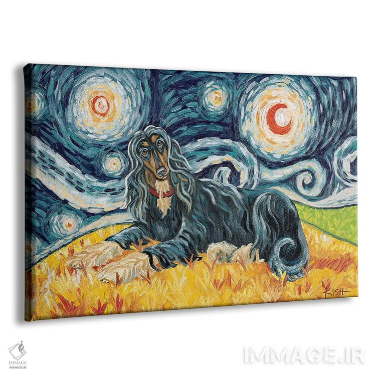 تابلو دکوراتیو سگ افغان در یک شب پرستاره اثر گرچن کیش سرانو - نمای پرسپکتیو محصول
