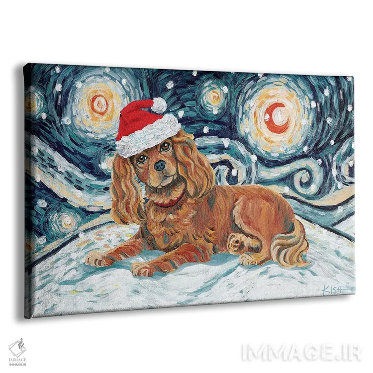 تابلو دکوراتیو کاوالیر کینگ چارلز در یک شب برفی روبی اثر گرچن کیش سرانو - نمای پرسپکتیو محصول