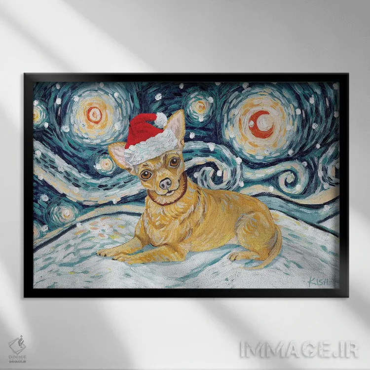 تابلو دکوراتیو چی واوا در یک شب برفی اثر گرچن کیش سرانو - نمای قابدار مشکی