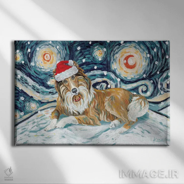 تابلو دکوراتیو کولی با خط سفید در یک شب برفی اثر گرچن کیش سرانو - نمای روبهرو روی دیوار