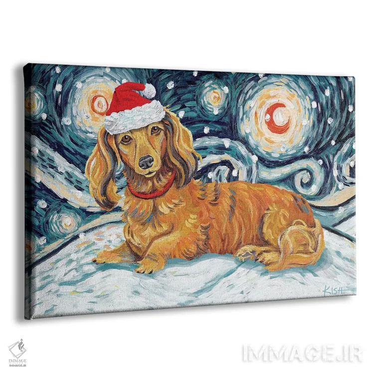 تابلو دکوراتیو داشهاند مو بلند قرمز در یک شب برفی اثر گرچن کیش سرانو - نمای پرسپکتیو محصول