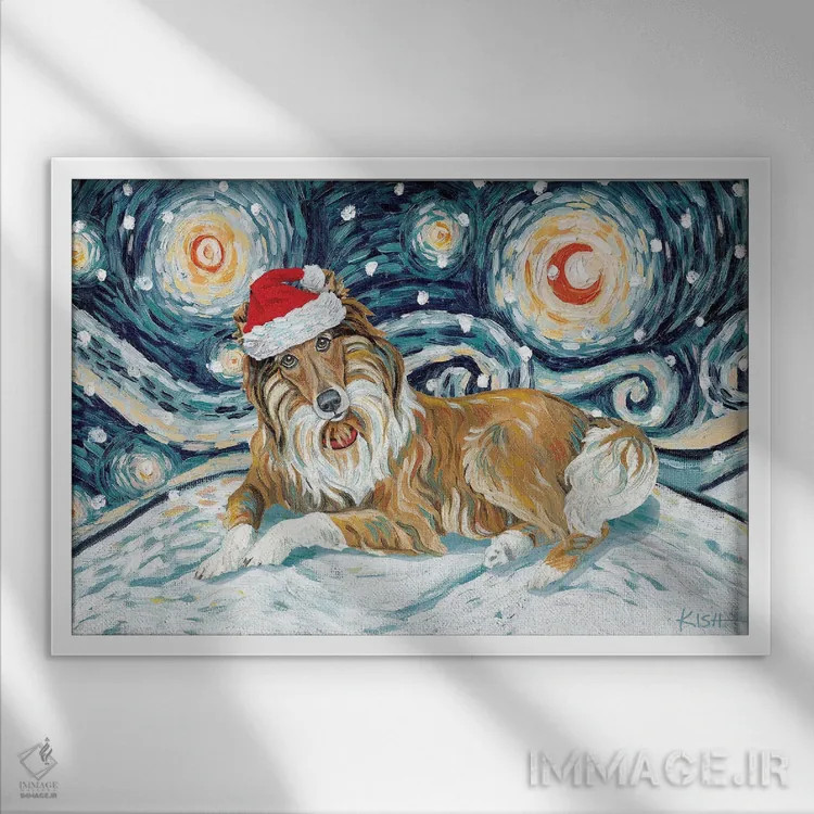 تابلو دکوراتیو کولی با صورت قهوه ای در یک شب برفی اثر گرچن کیش سرانو - نمای قابدار سفید