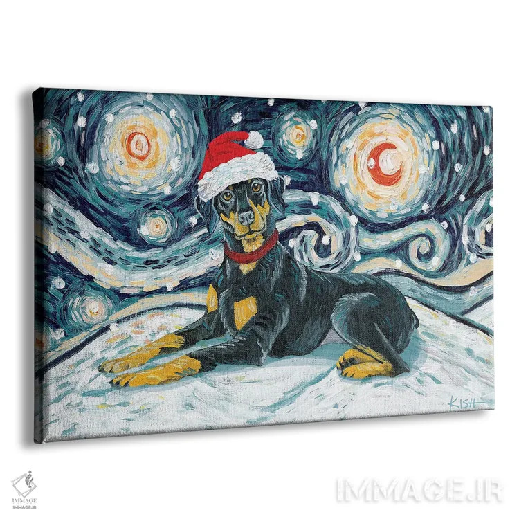 تابلو دکوراتیو دوبرمن گوش طبیعی در یک شب برفی اثر گرچن کیش سرانو - نمای پرسپکتیو محصول