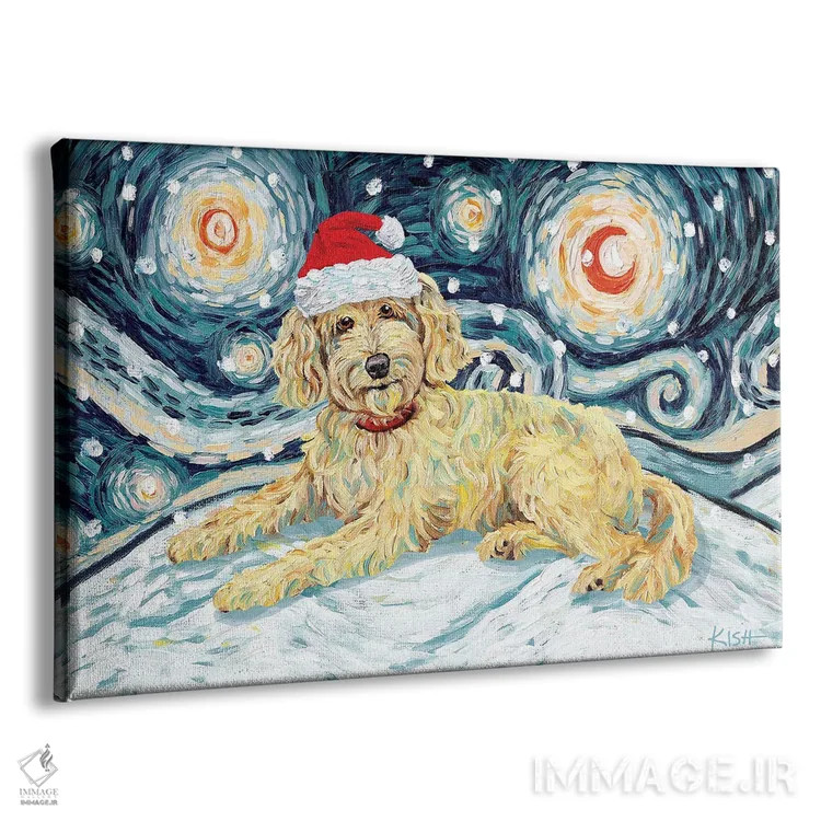 تابلو دکوراتیو دودل طلایی در یک شب برفی اثر گرچن کیش سرانو - نمای پرسپکتیو محصول