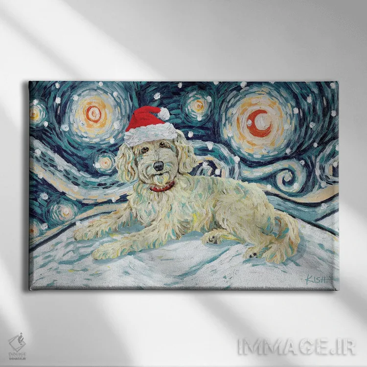 تابلو دکوراتیو دودل کرم رنگ در یک شب برفی اثر گرچن کیش سرانو - نمای روبهرو روی دیوار