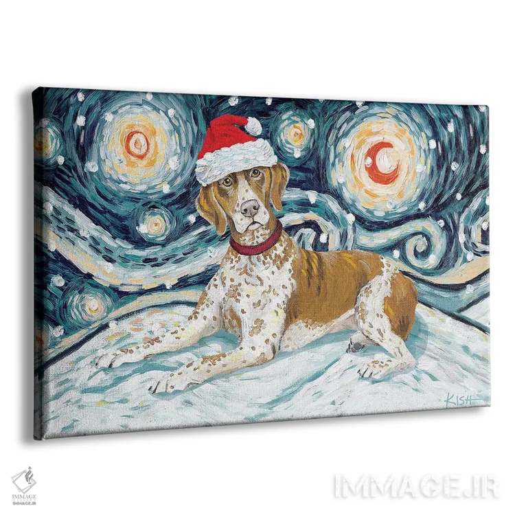 تابلو دکوراتیو اشاره رو کوتاه مو آلمانی در یک شب برفی اثر گرچن کیش سرانو - نمای پرسپکتیو محصول