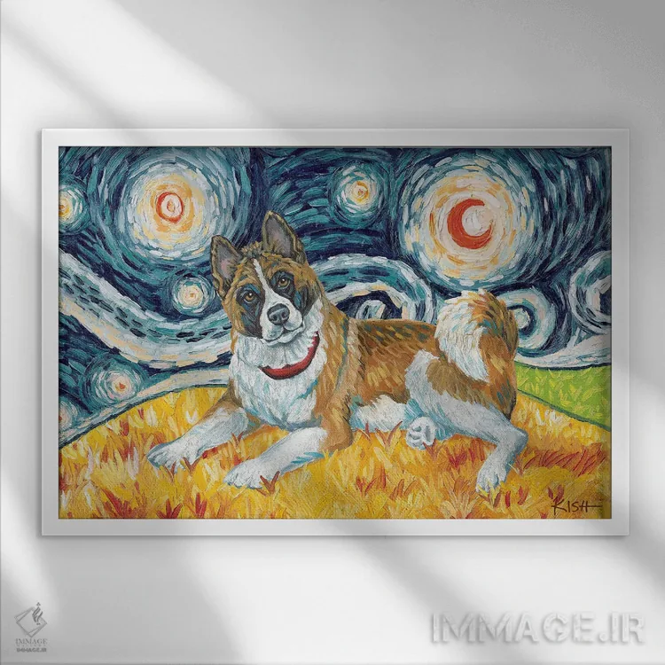 تابلو دکوراتیو آکیتا در یک شب پرستاره اثر گرچن کیش سرانو - نمای قابدار سفید