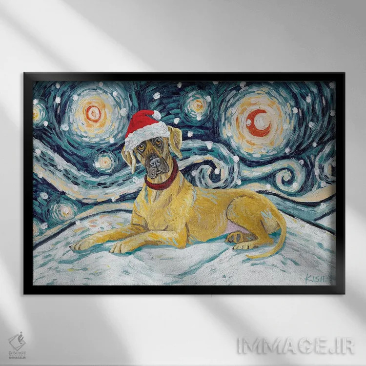 تابلو دکوراتیو گریت باور گوش طبیعی در یک شب برفی اثر گرچن کیش سرانو - نمای قابدار مشکی