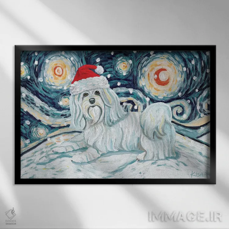 تابلو دکوراتیو هاوانیز در یک شب برفی اثر گرچن کیش سرانو - نمای قابدار مشکی