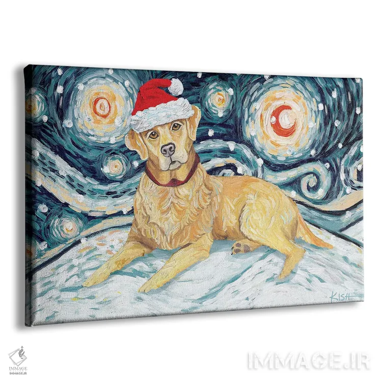 تابلو دکوراتیو لبرادور زرد در یک شب برفی اثر گرچن کیش سرانو - نمای پرسپکتیو محصول