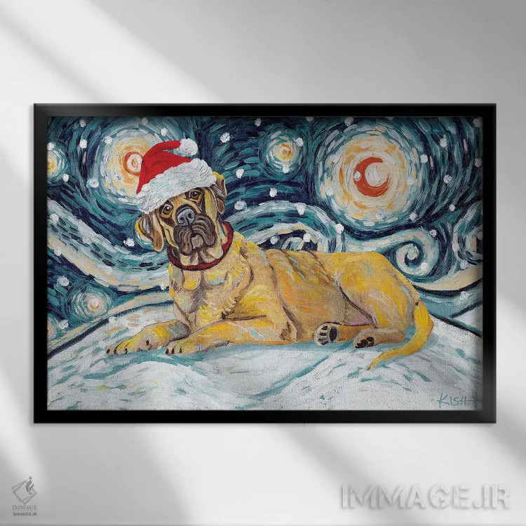 تابلو دکوراتیو ماستیف در یک شب برفی اثر گرچن کیش سرانو - نمای قابدار مشکی