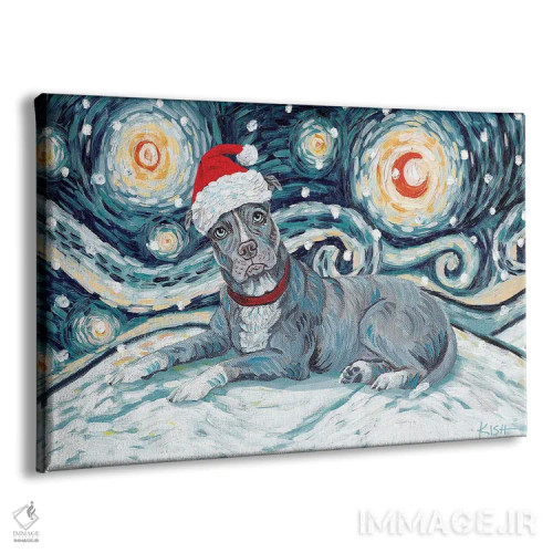 تابلو دکوراتیو پیت بول خاکستری در یک شب برفی اثر گرچن کیش سرانو - نمای پرسپکتیو محصول