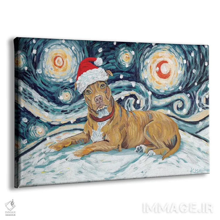 تابلو دکوراتیو پیت بول خرمایی در یک شب برفی اثر گرچن کیش سرانو - نمای پرسپکتیو محصول