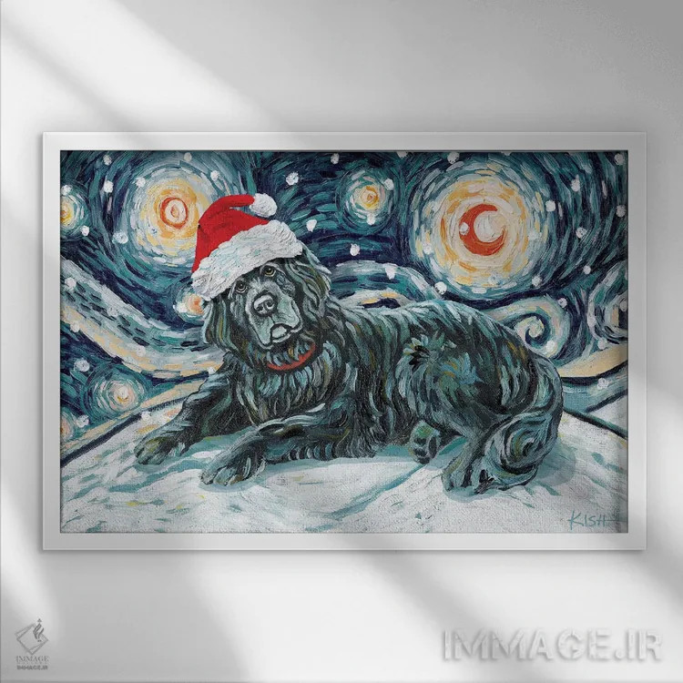 تابلو دکوراتیو نیوفاندلند در یک شب برفی اثر گرچن کیش سرانو - نمای قابدار سفید