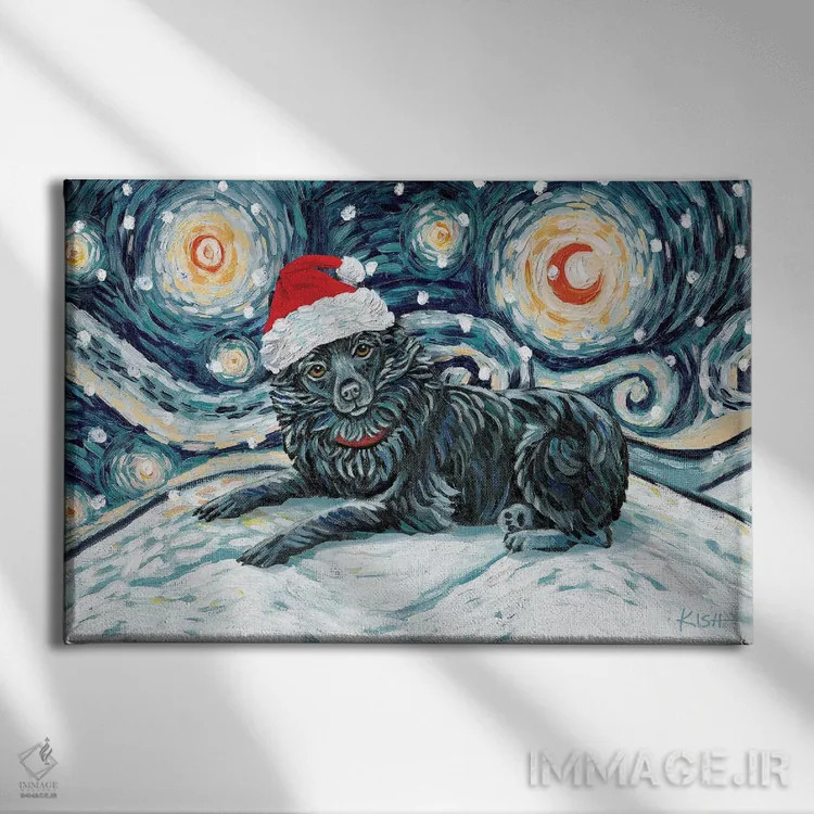 تابلو دکوراتیو شیپرک در یک شب برفی اثر گرچن کیش سرانو - نمای روبهرو روی دیوار