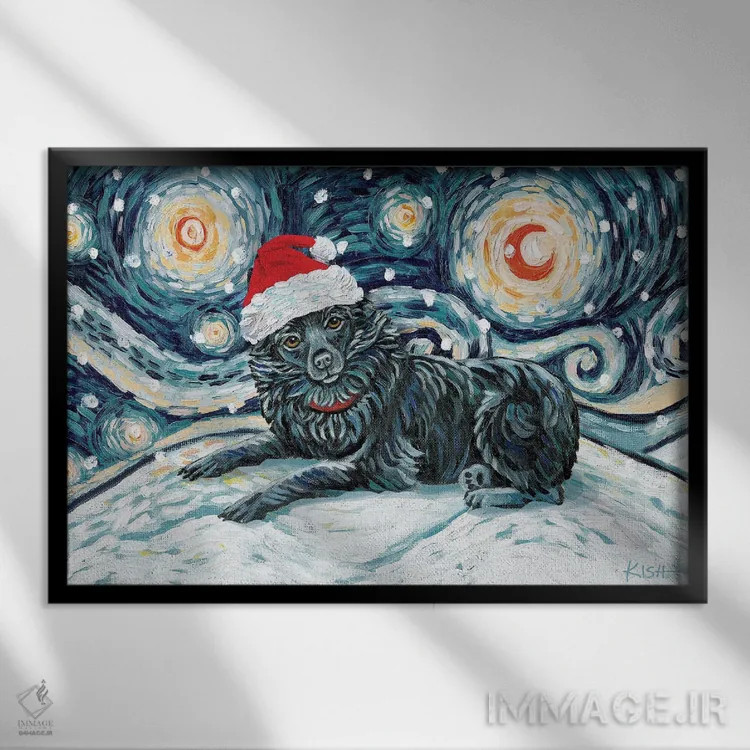 تابلو دکوراتیو شیپرک در یک شب برفی اثر گرچن کیش سرانو - نمای قابدار مشکی