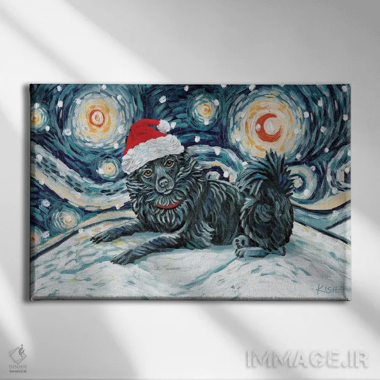 تابلو دکوراتیو شیپرک دم دار در یک شب برفی اثر گرچن کیش سرانو - نمای روبهرو روی دیوار