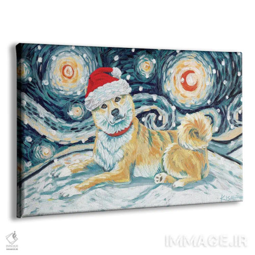 تابلو دکوراتیو شیبا اینو کرم رنگ در یک شب برفی اثر گرچن کیش سرانو - نمای پرسپکتیو محصول