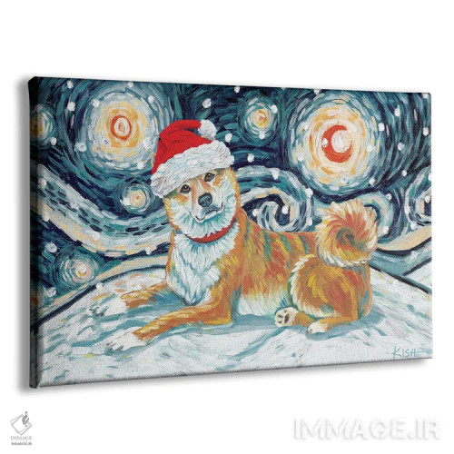 تابلو دکوراتیو شیبا اینو قرمز در یک شب برفی اثر گرچن کیش سرانو - نمای پرسپکتیو محصول