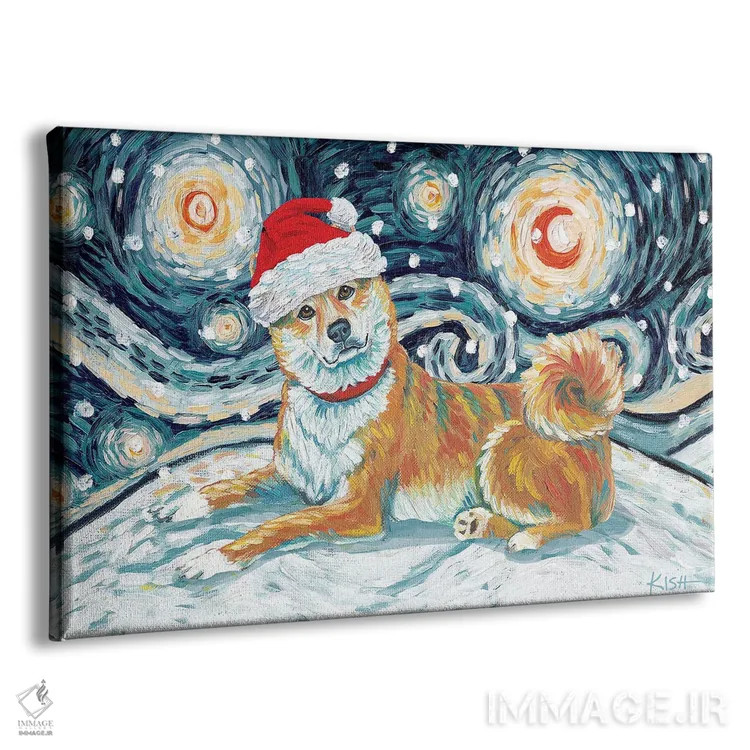 تابلو دکوراتیو شیبا اینو قرمز در یک شب برفی اثر گرچن کیش سرانو - نمای پرسپکتیو محصول