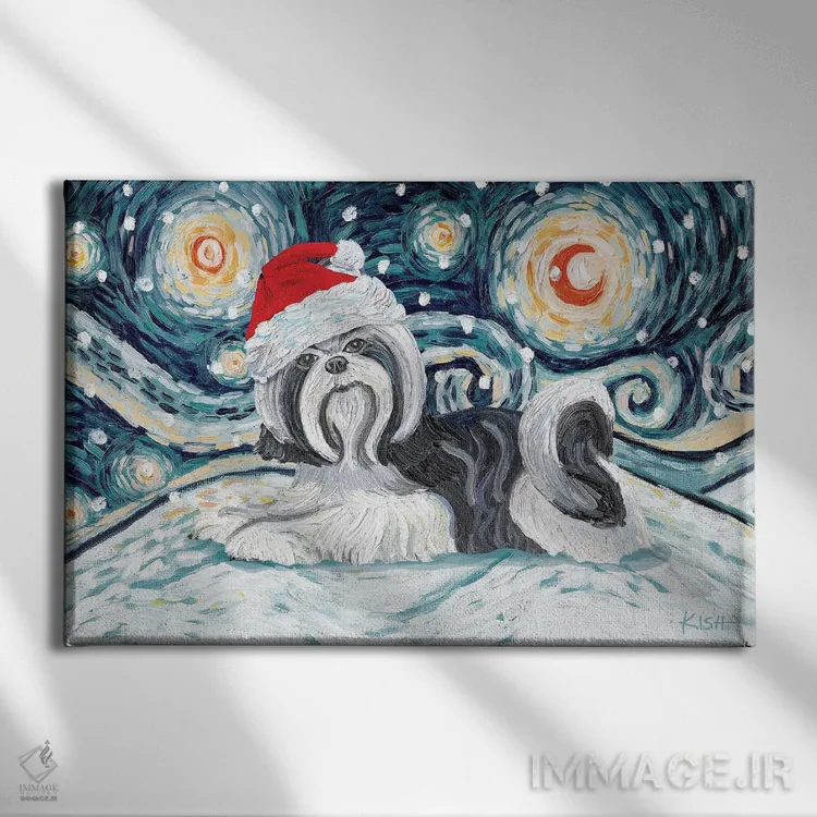 تابلو دکوراتیو شیه تزو سیاه و سفید در یک شب برفی اثر گرچن کیش سرانو - نمای روبهرو روی دیوار