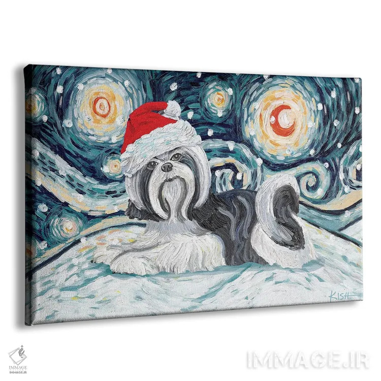 تابلو دکوراتیو شیه تزو سیاه و سفید در یک شب برفی اثر گرچن کیش سرانو - نمای پرسپکتیو محصول