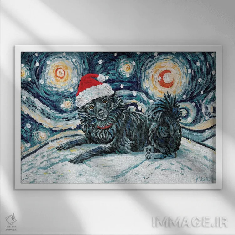 تابلو دکوراتیو شیپرک دم دار در یک شب برفی اثر گرچن کیش سرانو - نمای قابدار سفید