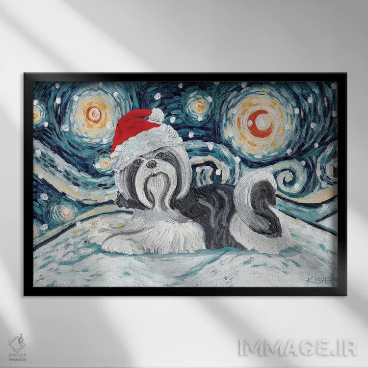 تابلو دکوراتیو شیه تزو سیاه و سفید در یک شب برفی اثر گرچن کیش سرانو - نمای قابدار مشکی