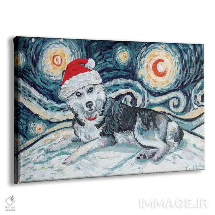 تابلو دکوراتیو هاسکی سیبری در یک شب برفی اثر گرچن کیش سرانو - نمای پرسپکتیو محصول