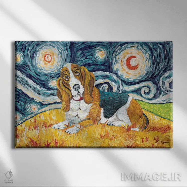 تابلو دکوراتیو بست هاوند در یک شب پرستاره اثر گرچن کیش سرانو - نمای روبهرو روی دیوار