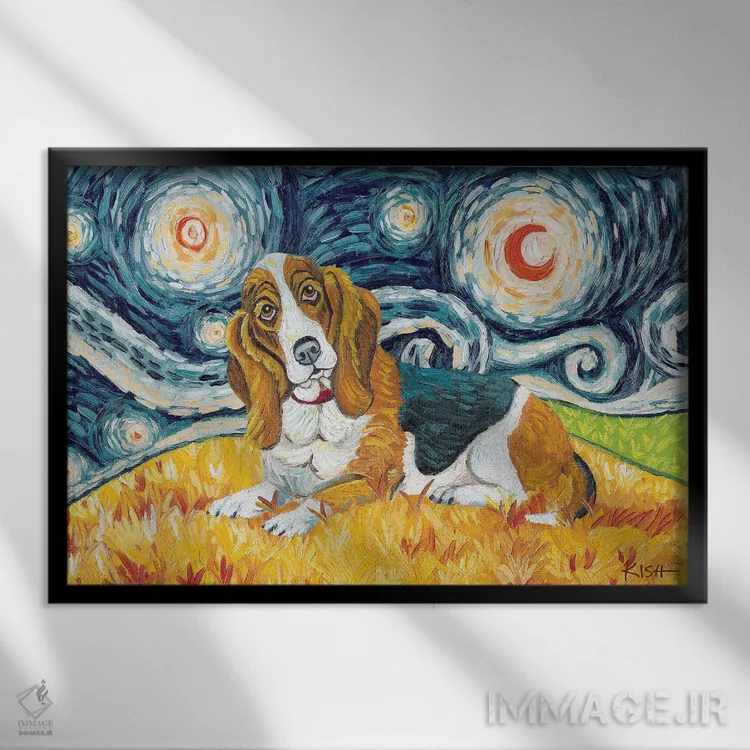 تابلو دکوراتیو بست هاوند در یک شب پرستاره اثر گرچن کیش سرانو - نمای قابدار مشکی