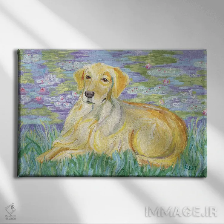 تابلو دکوراتیو گلدن رتریور بونیت اثر گرچن کیش سرانو - نمای روبهرو روی دیوار