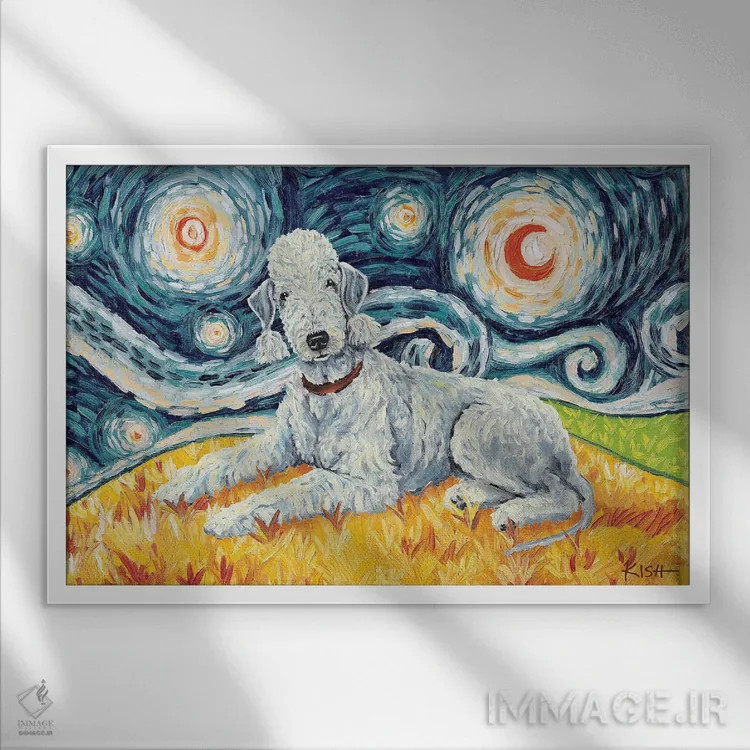 تابلو دکوراتیو بدلینگتون تریر در یک شب پرستاره اثر گرچن کیش سرانو - نمای قابدار سفید