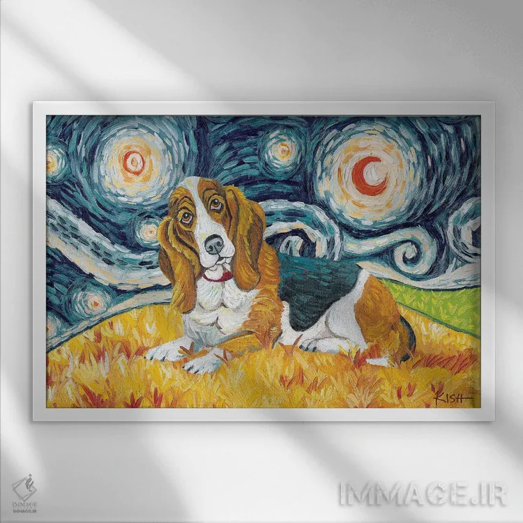 تابلو دکوراتیو بست هاوند در یک شب پرستاره اثر گرچن کیش سرانو - نمای قابدار سفید