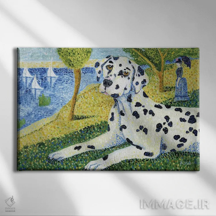 تابلو دکوراتیو دالماتین در یک بعدازظهر یکشنبه اثر گرچن کیش سرانو - نمای روبهرو روی دیوار