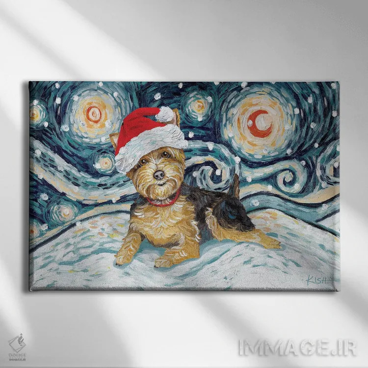 تابلو دکوراتیو یورکی در یک شب برفی اثر گرچن کیش سرانو - نمای روبهرو روی دیوار