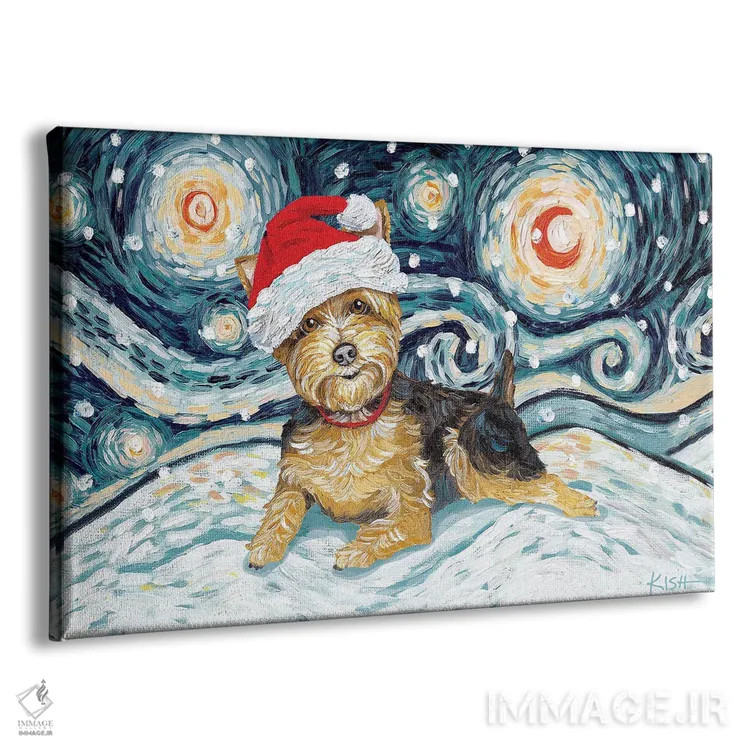 تابلو دکوراتیو یورکی در یک شب برفی اثر گرچن کیش سرانو - نمای پرسپکتیو محصول