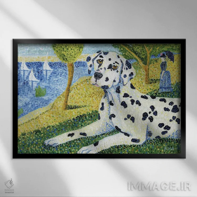 تابلو دکوراتیو دالماتین در یک بعدازظهر یکشنبه اثر گرچن کیش سرانو - نمای قابدار مشکی