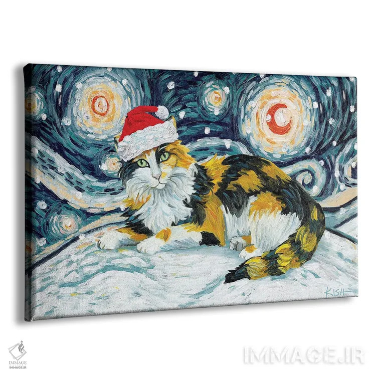 تابلو دکوراتیو گربه کالیکو در یک شب برفی اثر گرچن کیش سرانو - نمای پرسپکتیو محصول
