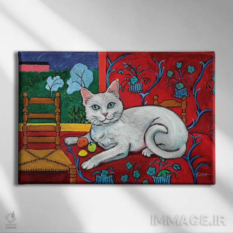 تابلو دکوراتیو گربه سفید کتیس اثر گرچن کیش سرانو - نمای روبهرو روی دیوار