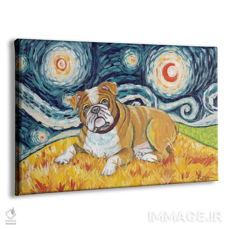 تابلو دکوراتیو بولداگ در یک شب پرستاره اثر گرچن کیش سرانو - نمای پرسپکتیو محصول