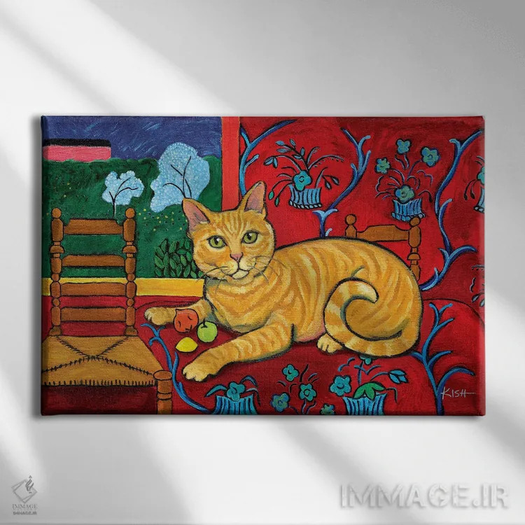 تابلو دکوراتیو گربه نارنجی کتیس اثر گرچن کیش سرانو - نمای روبهرو روی دیوار