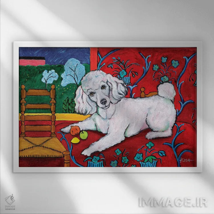 تابلو دکوراتیو پودل موتیس اثر گرچن کیش سرانو - نمای قابدار سفید