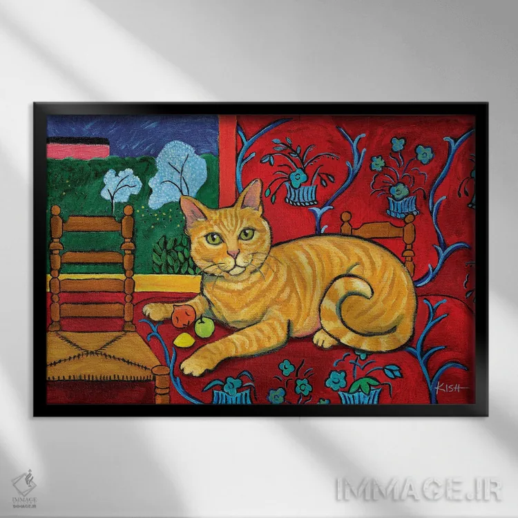 تابلو دکوراتیو گربه نارنجی کتیس اثر گرچن کیش سرانو - نمای قابدار مشکی