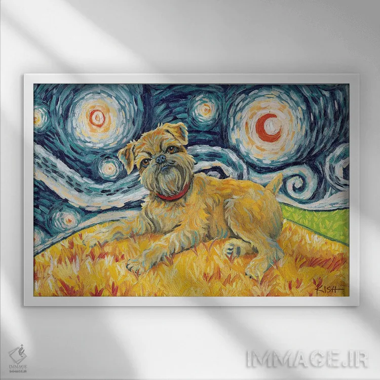 تابلو دکوراتیو گریفون بروکسل در یک شب پرستاره اثر گرچن کیش سرانو - نمای قابدار سفید