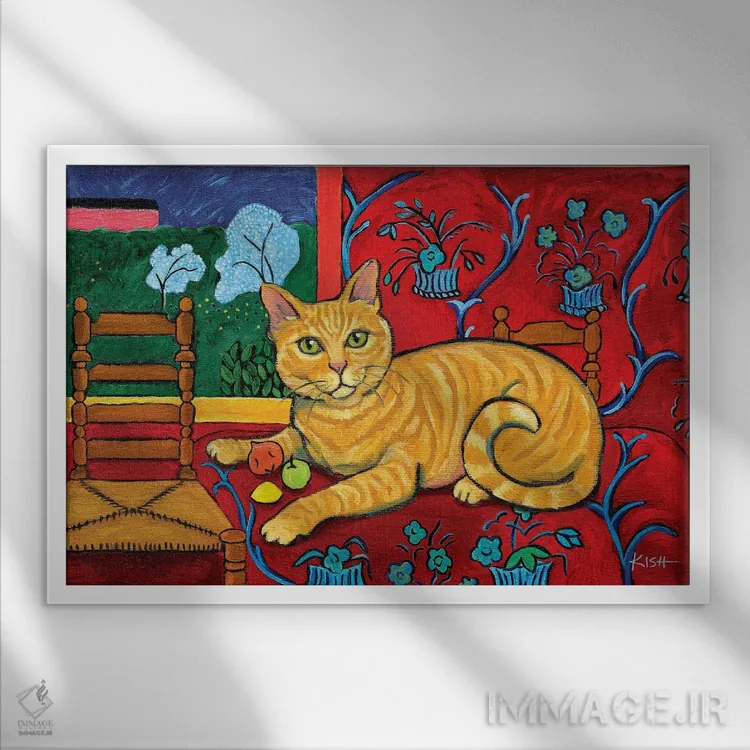 تابلو دکوراتیو گربه نارنجی کتیس اثر گرچن کیش سرانو - نمای قابدار سفید